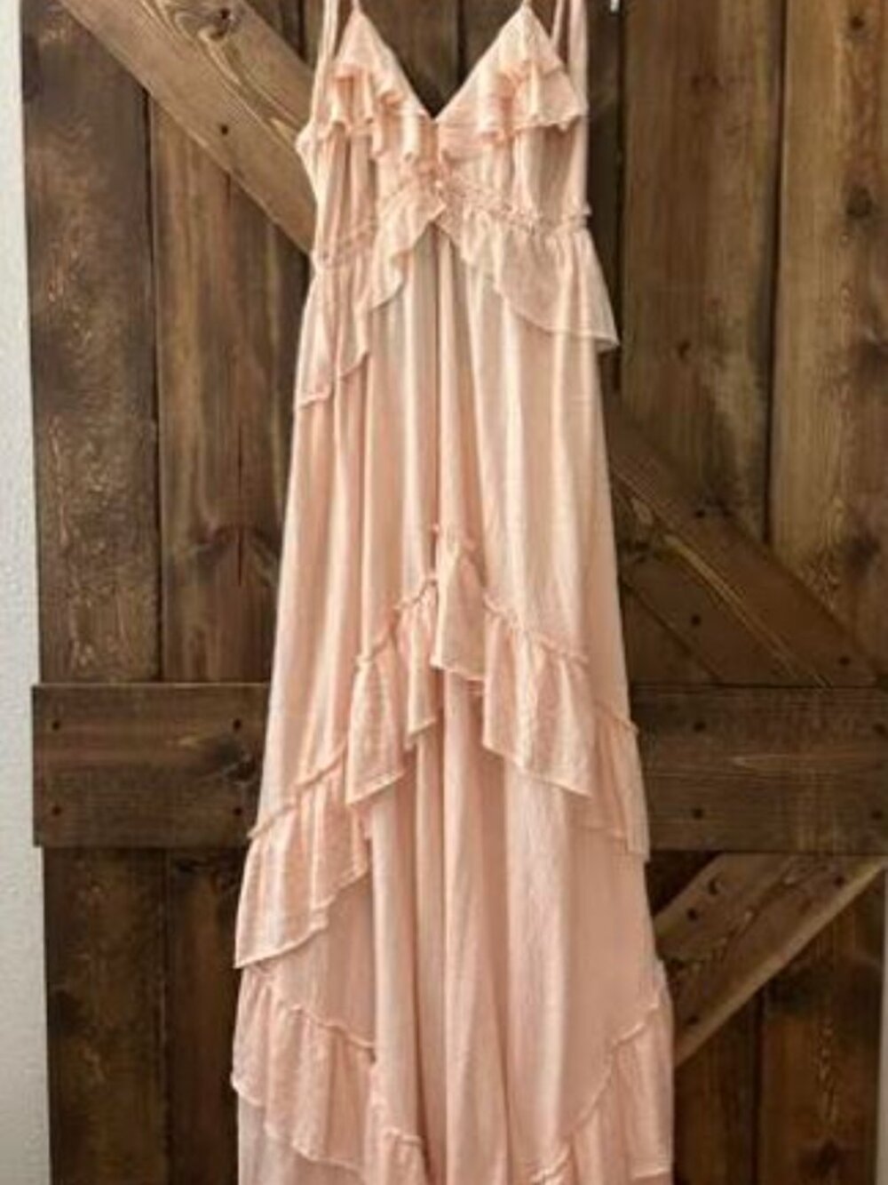 Free People Beach | Santa Luz Maxi Dress Ruffle Halter Open Back Pink XL - Picture 4 of 14